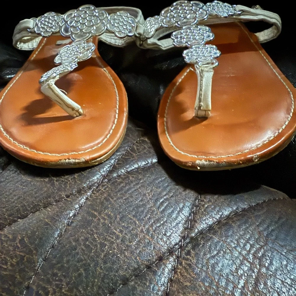 Dollhouse Silver White‎ Sandals with Rhinestone Embellishments